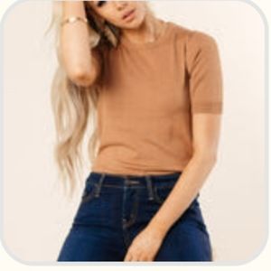 Short Sleeve Sweater, Bohme, XL, Camel